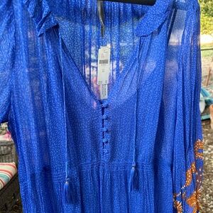 Never worn! Anthropologie cobalt blue boho maxi dress with slip. Gorgeous! XL